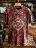 Vintage National Flowers pattern Art Print Casual T-shirt For Men And