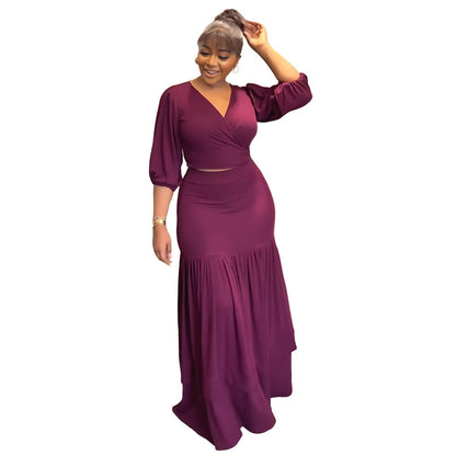 Spring Summer Slim Fit Short Top High Waist Skirt Office Two Piece Set