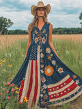 American Flag Boho Floral Embroidered Linen Maxi Dress elevenforest
