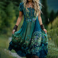 Classy Gradient Blue Rose And Floral Embroidered Linen Maxi Dress elevenforest