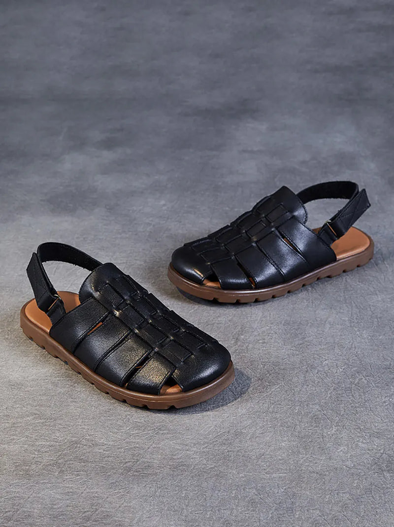 Summer Leather Spliced Flat Slippers Aa1015