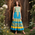 Vintage Sunflower Embroidery Pattern Cotton And Linen Sleeveless Dress elevenforest