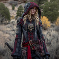 Women's Viking Celtic Skull Embroidery Chunky Knit Hooded Sweater elevenforest