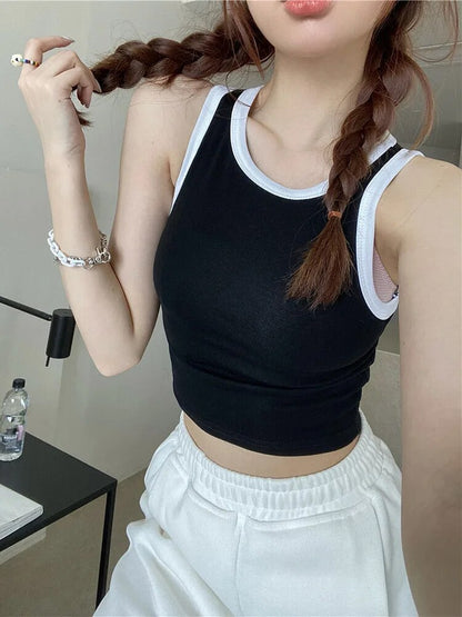 ’s Tank Top Girl T Shaped Vest With Padded Female Summer Korean New Style Slim Short Bottoming Sling Crop Top