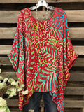 Women's Vintage Ruby Irregular Pattern Round Neck Top