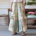 Vintage Floral Embroidered Patchwork Linen Blend Casual Pants elevenforest