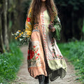 Women's Vintage Tribal Floral Art Cotton And Linen Dress elevenforest