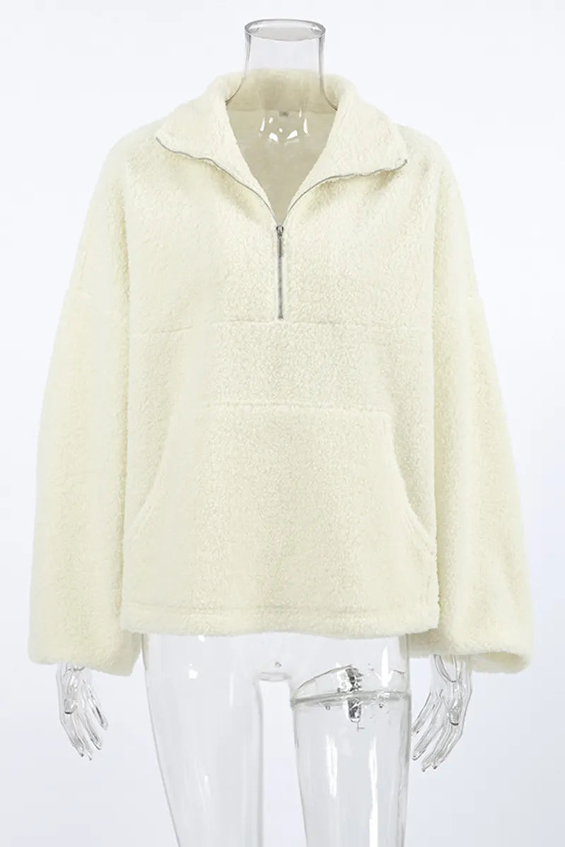 Daily Pocket Zipper Turndown Collar Hoodies