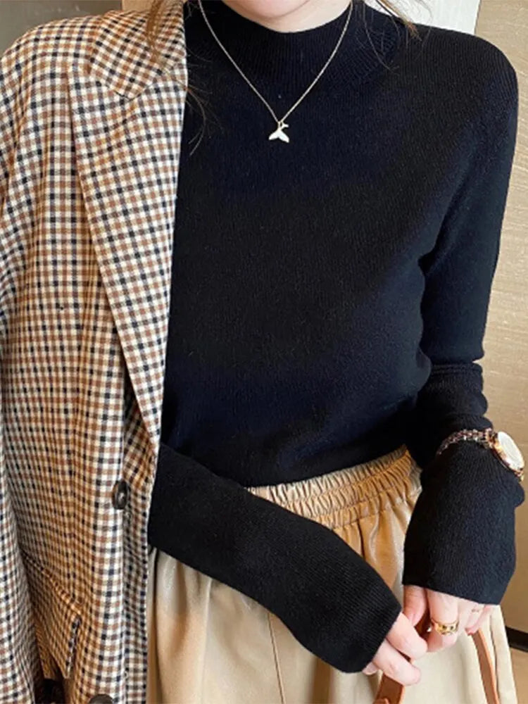 Basic Turtleneck Slim Sweater Pullover Autumn Winter Long Sleeve Sweater for Female Jumpers Top
