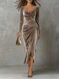 Comstylish Women's Velvet Sexy Long-sleeved Dress