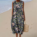 Women's Vintage Floral Art Print Sleeveless Dress elevenforest