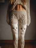 Women's Cute Cat Crochet Warm Pants