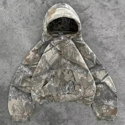 American Gothic Print Zipper Hoodie