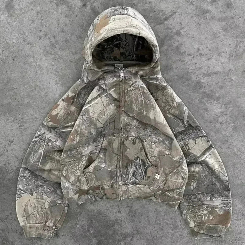 American Gothic Print Zipper Hoodie