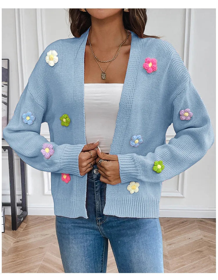 Hand Crocheting Sweet Knitted Cardigan Sweater Coat Idle Loose Sweater