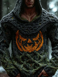 Viking Halloween Evil Emoji Men's Chunky Knit Twist Hooded Sweater elevenforest