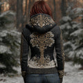 Comstylish Viking Style Life Tree Celtic Knot Stitch Chunky Knit Hoodie Sweater