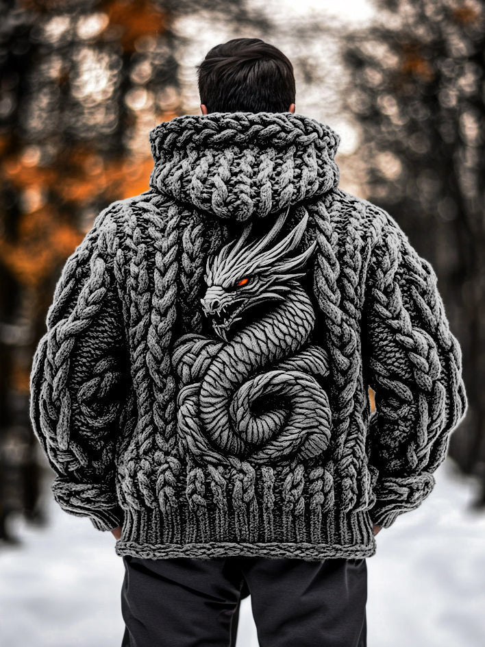 Men's Viking Dragon Style Celtic Thick Zip Hooded Sweater elevenforest