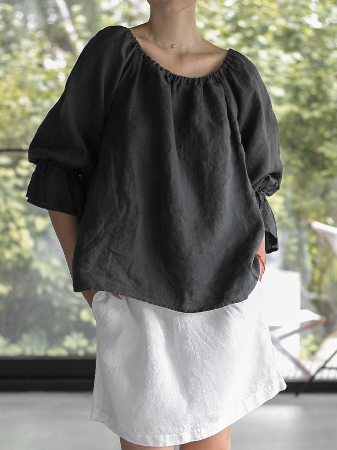 Women's Loose Elastic Neck Lantern Sleeve Two-Wear Top