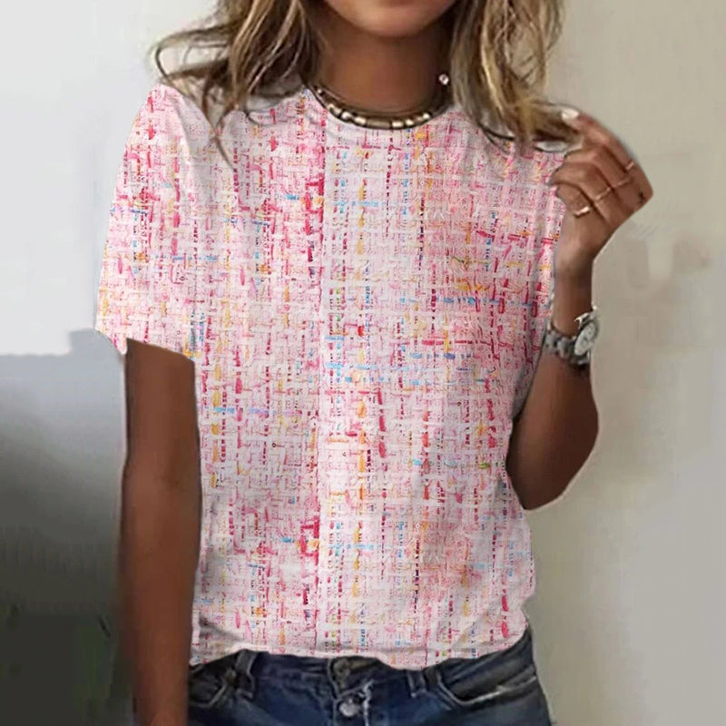 Women's Pink Pattern Print Casaul T-Shirt elevenforest