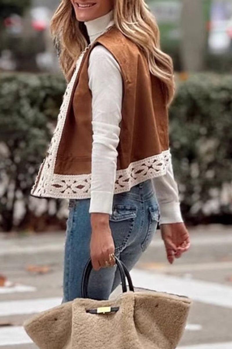 Lace Patchwork O Neck Waistcoats