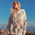 Bohemian Style 3d Pink Rose With Sequins Women's Hooded Long-sleeve Sweatshirt elevenforest