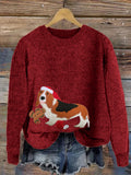 Comstylish Christmas Beagle Dog Embroidered Cozy Sweater