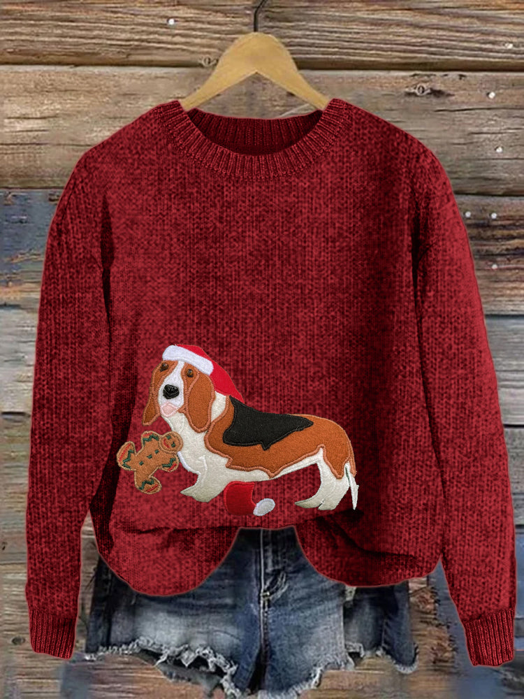 Comstylish Christmas Beagle Dog Embroidered Cozy Sweater