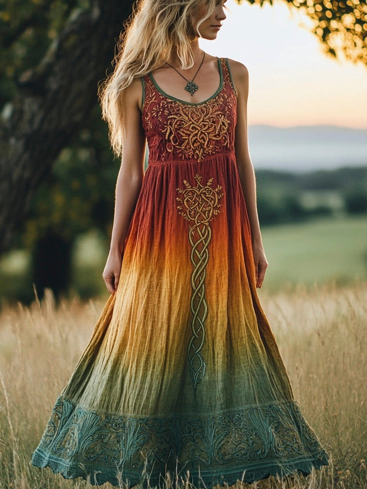 Viking Celtic Knot & Floral Print Women's Vintage Vest Dress elevenforest