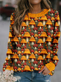 Floral Mushroom Embroidered Cozy Knit Sweater artswardrobe