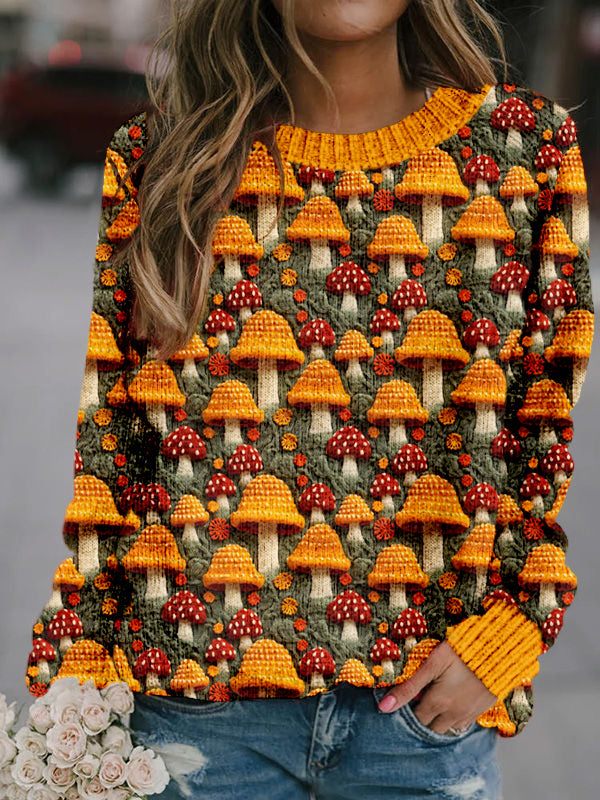 Floral Mushroom Embroidered Cozy Knit Sweater artswardrobe