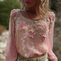 Vintage Boho Pink Flowers Lace Flowy Linen Tunic elevenforest