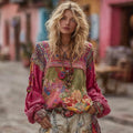 Women's Bohemian Floral Embroidery Art Linen Blend Shirt elevenforest