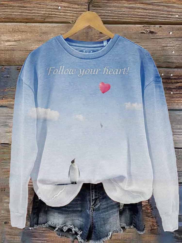 Comstylish Follow The Nihilism Of The Heart Penguin Crew Neck Sweatshirt