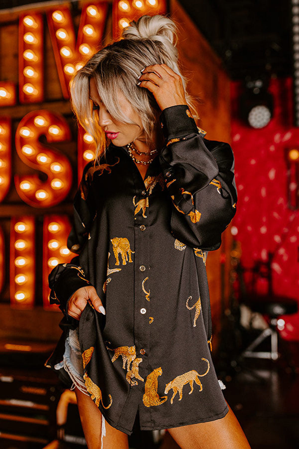 Autumn Color Satin Long Sleeve Cardigan – ’s Thin Personalized Animal Print Shirt