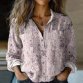Women's Vintage Floral Art Print Casual Long Sleeve Comfortable Cotton Shirt elevenforest
