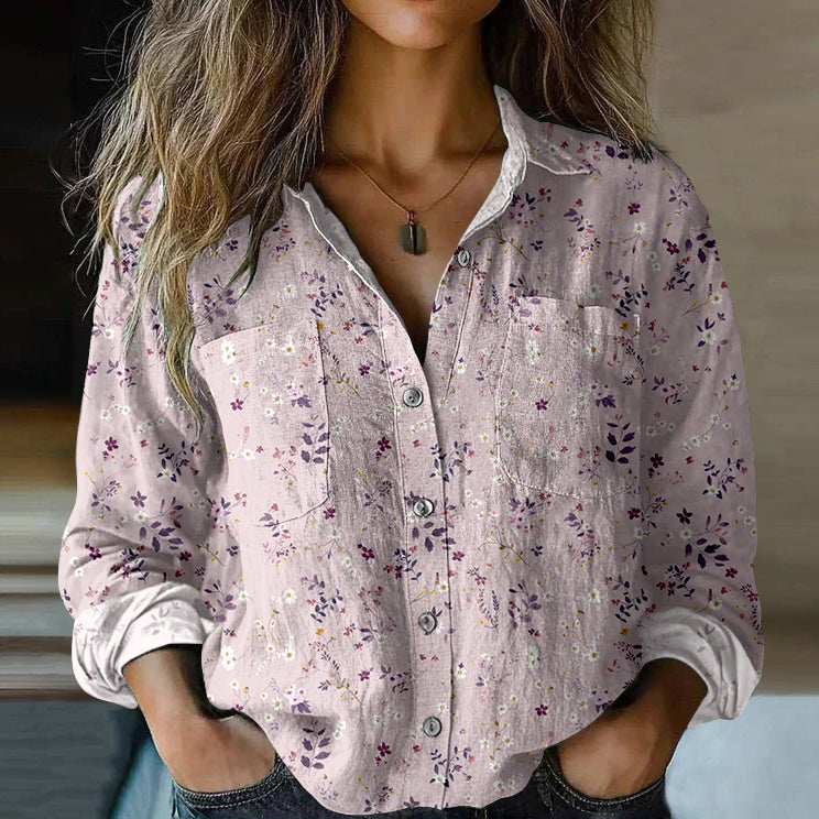 Women's Vintage Floral Art Print Casual Long Sleeve Comfortable Cotton Shirt elevenforest
