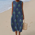 Women's Vintage Scottish Thistle Art Linen Sleeveless Dress elevenforest