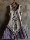 Vintage Celtic Knot With Lavender Pattern Linen Tank Dress elevenforest