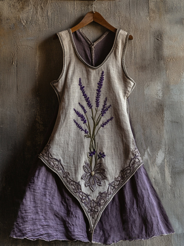 Vintage Celtic Knot With Lavender Pattern Linen Tank Dress elevenforest