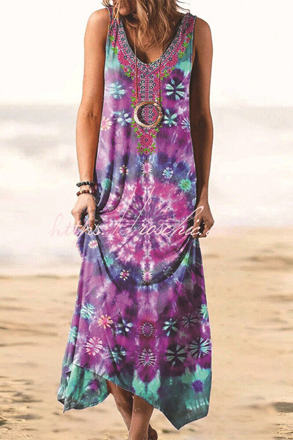 Play in Paradise Tie-dye Print Loose Tank Mid Dress