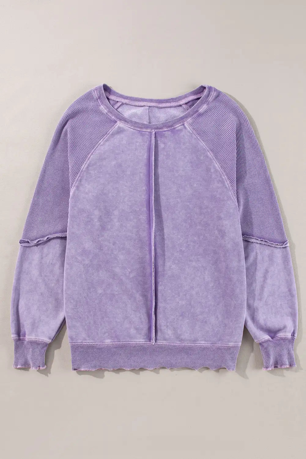 Orchid Petal Waffle Knit Patchwork Sweatshirt