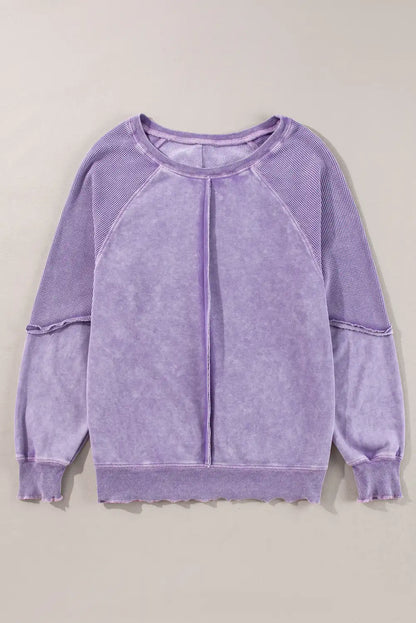 Orchid Petal Waffle Knit Patchwork Sweatshirt