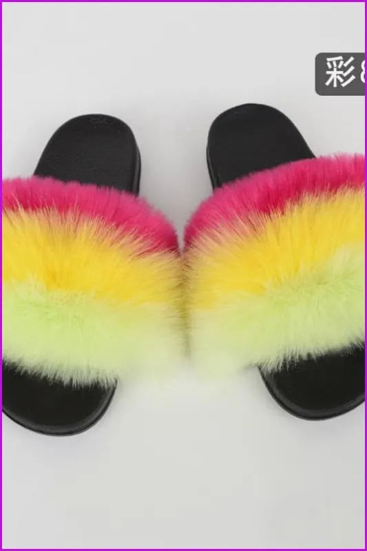 {5-7 Days Wait for Make} New Color Faux Fox Fur Slides F601