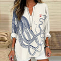 Comstylish Vintage Japanese Art Octopus And Crab Linen Blend Tunic
