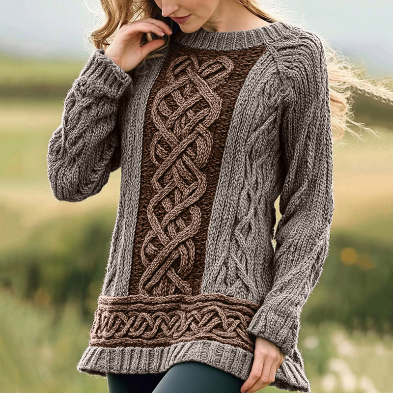 Women's Irish Celtic Knot Jacquard Crew Neck Sweater elevenforest