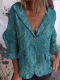 Women's Vintage Floral Art Print Casual Linen And Cotton Pocket Coat