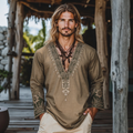 Men's Retro Bohemian Art Linen Printed Casual Long Sleeve Tops elevenforest