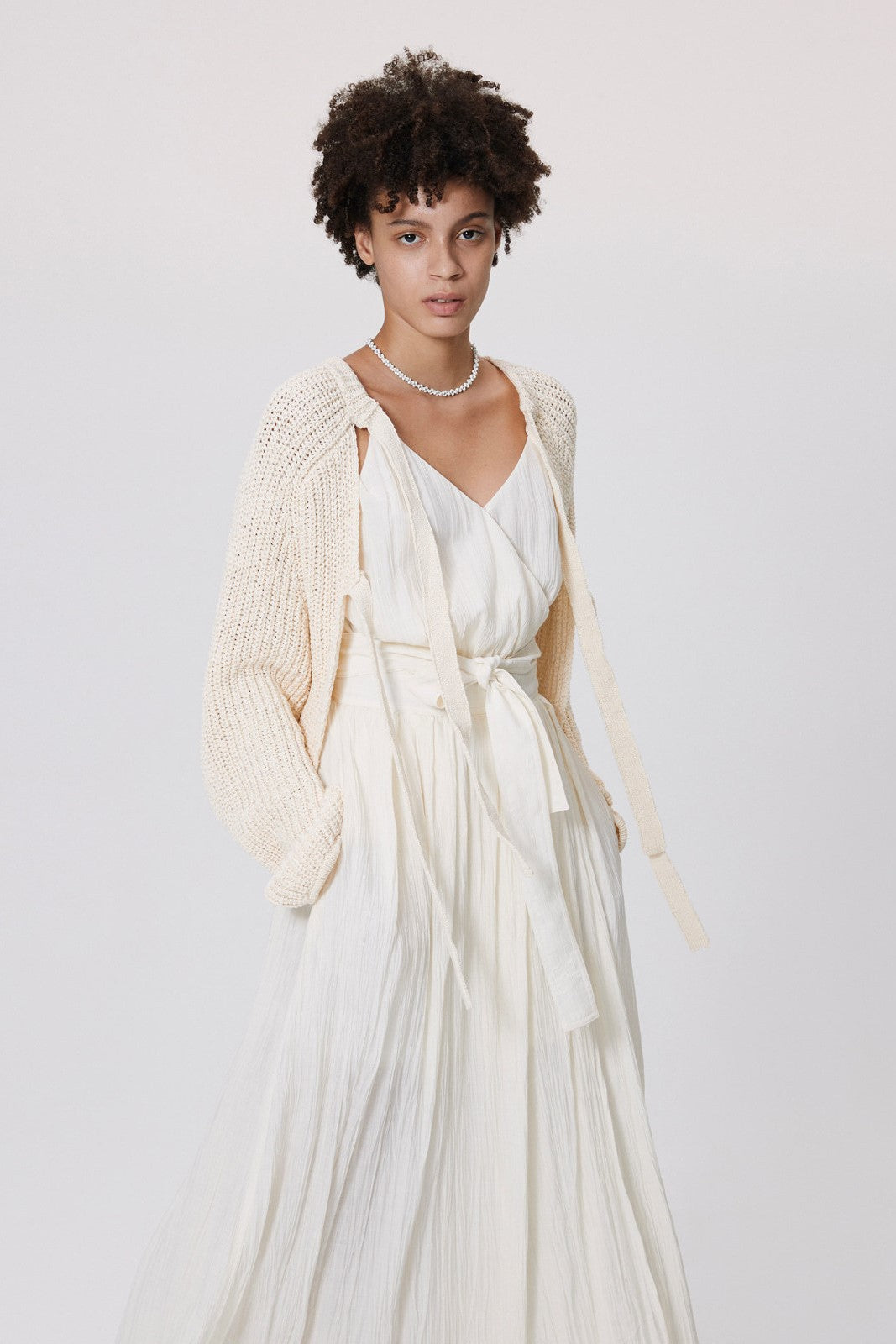 Wrapover Lace Up Cami Maxi Dress Beige