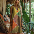 Boho Lace Floral Patchwork Art Women's Linen Tank Dress elevenforest